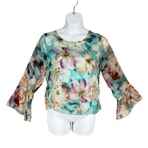 Angela Mora 100% Silk Floral Blouse S Bell Sleeves Boho Top Made In Italy Fairy